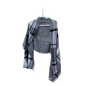 NWT J.Crew Cape Scarf Plaid Black Ivory Long Soft Stretch Wrap Houndstooth